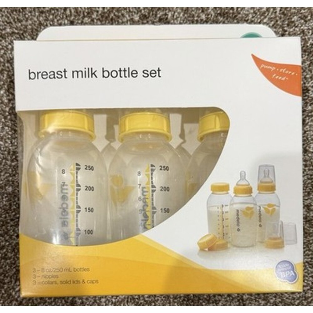MEDELA BREAST MILK BOTTLES 3-PC SET 5 OZ BOTTLES NIPPLES COLLARS & CAPS